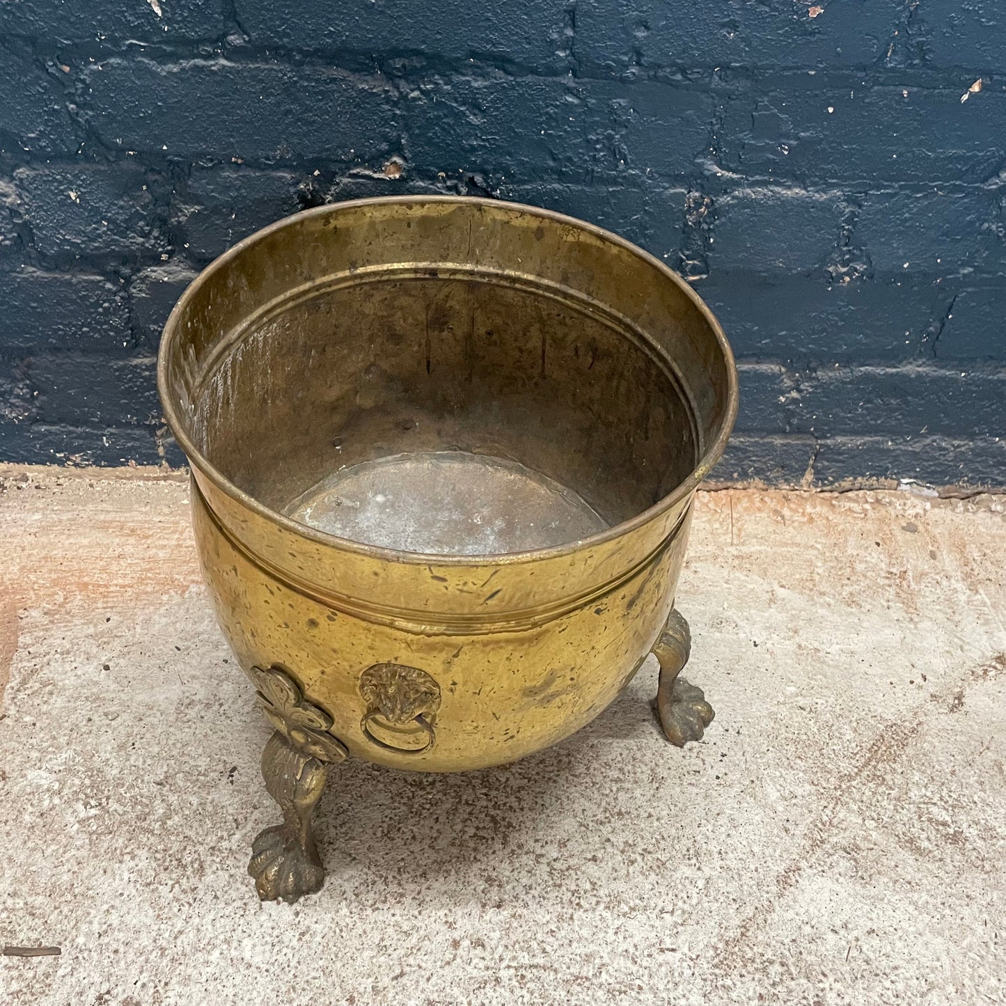 Antique Vintage Brass Lion Claw Feet Coal Bucket