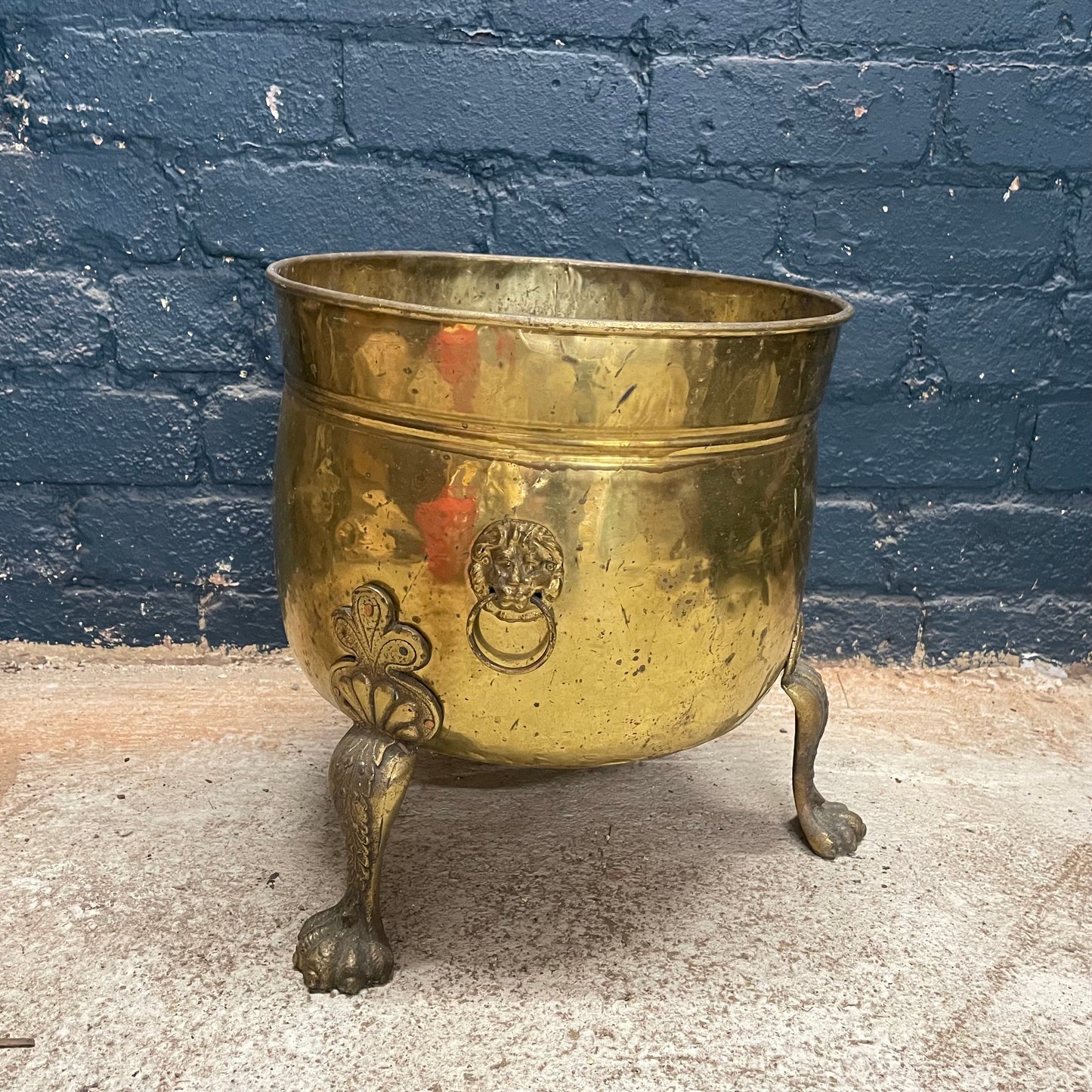 Antique Vintage Brass Lion Claw Feet Coal Bucket