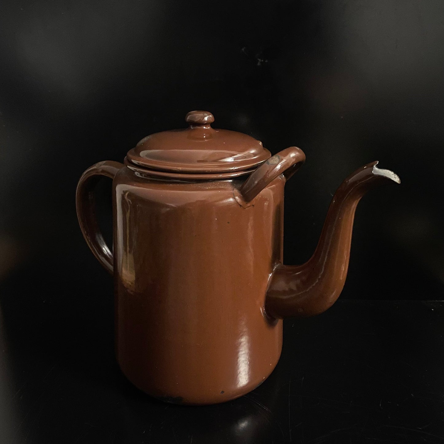 Vintage 1940s Brown Enamel Teapot