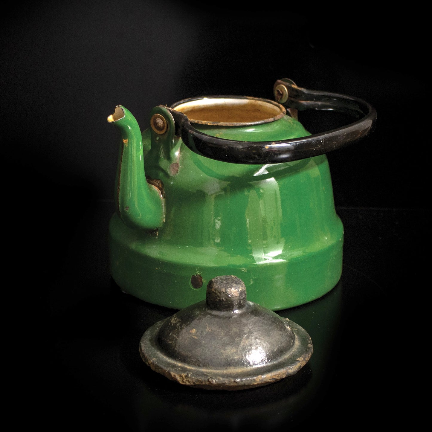 Vintage Green Enamel Polish Made Teapot