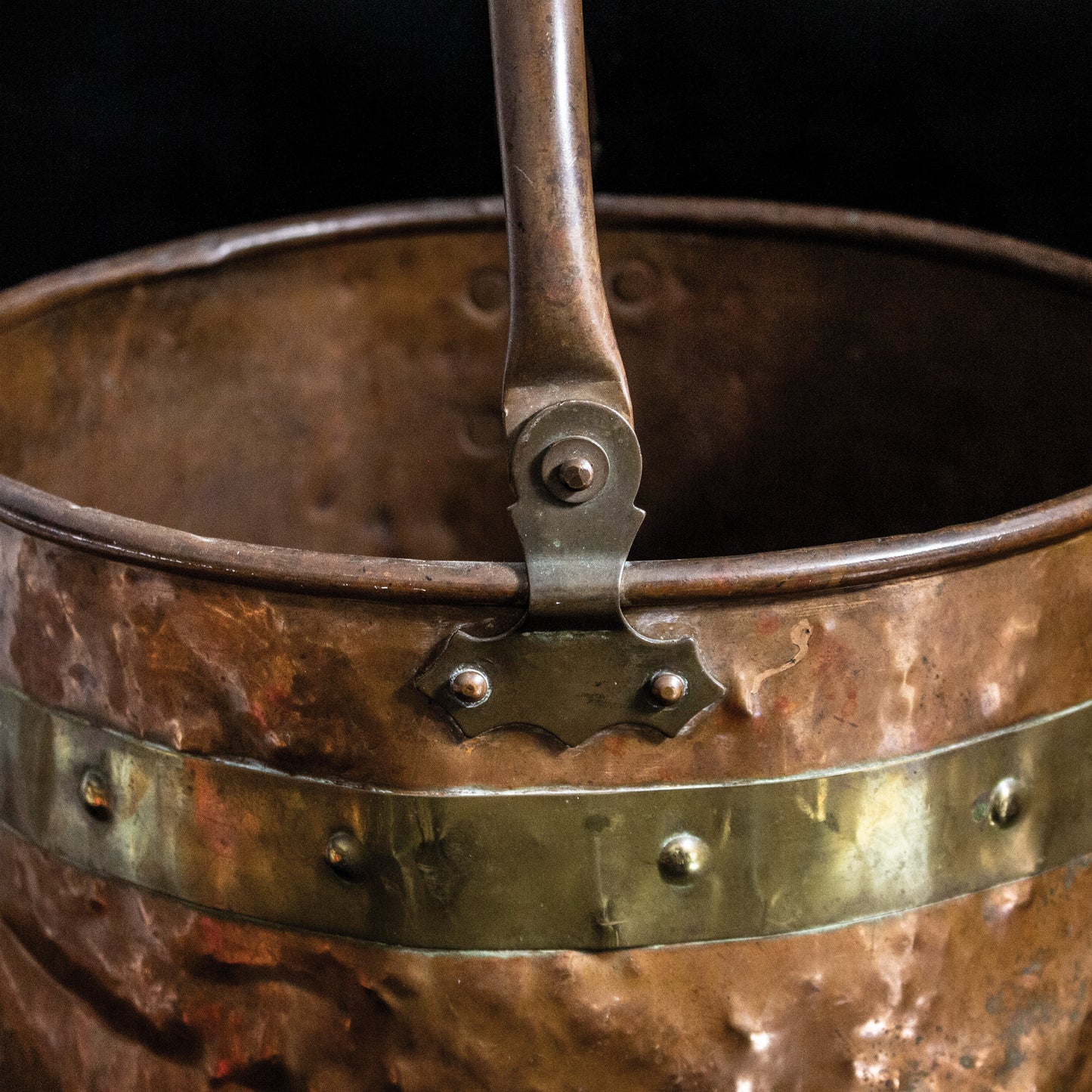 Antique Vintage Copper / Brass Log Bucket Bin Coal Scuttle