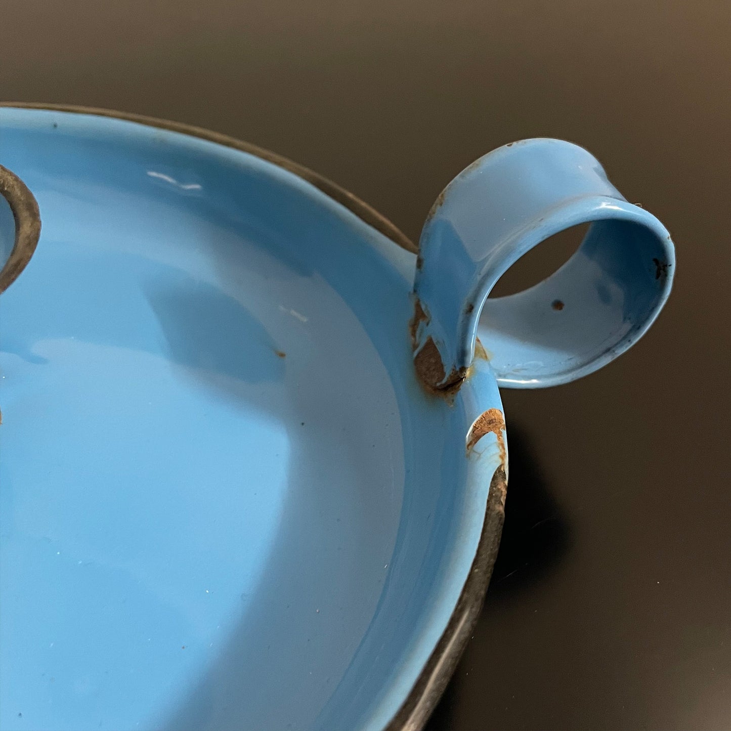 Vintage Rustic Blue Enamel Candle Stick Holder