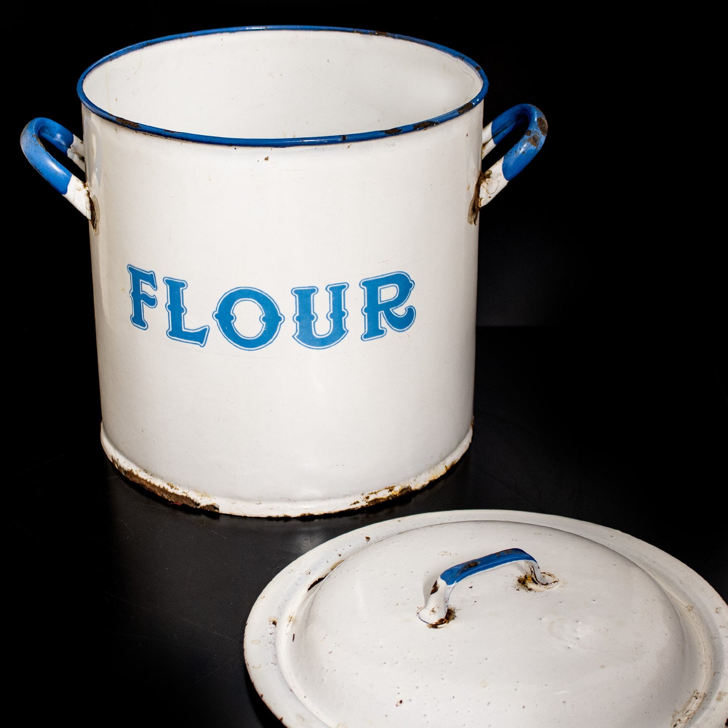 Vintage Enamel Flour Bin Container Storage Box