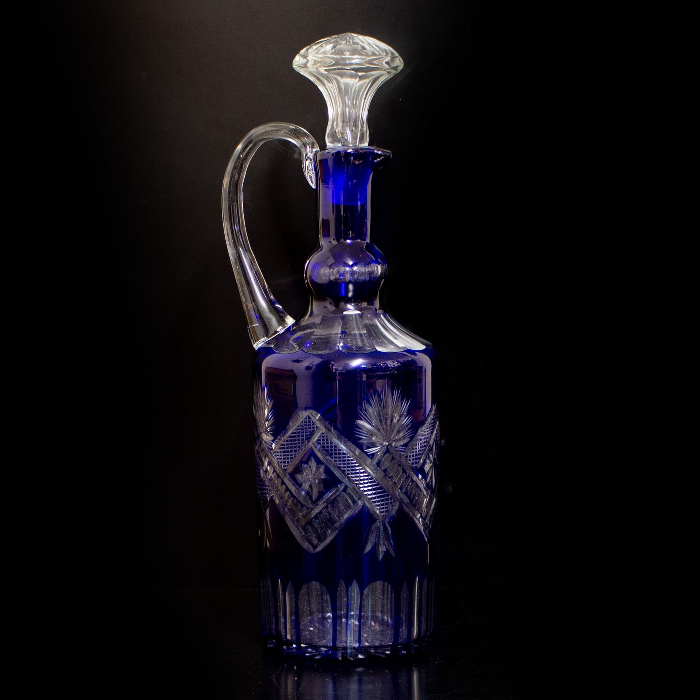 Vintage Blue / Clear Glass Cut Decanter / Jug