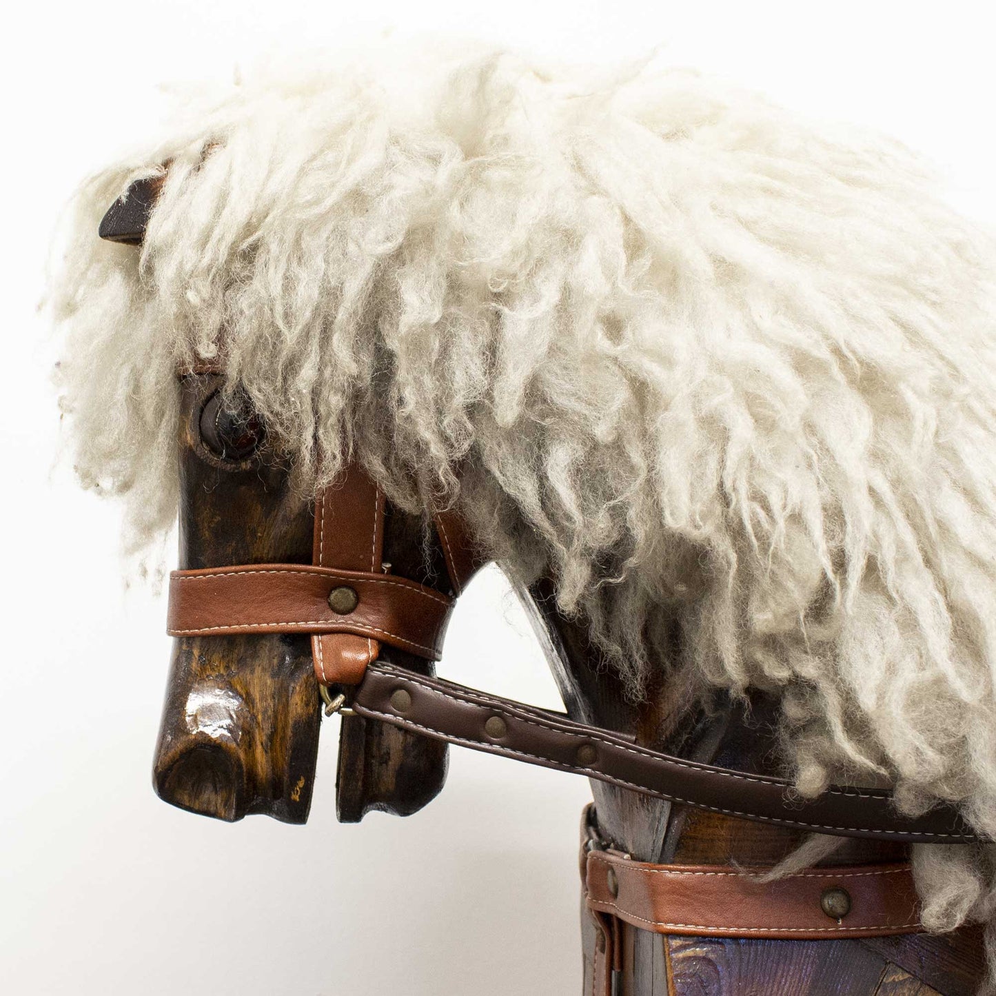 Antique Vintage Solid Wood Sheep Wool Rocking Horse