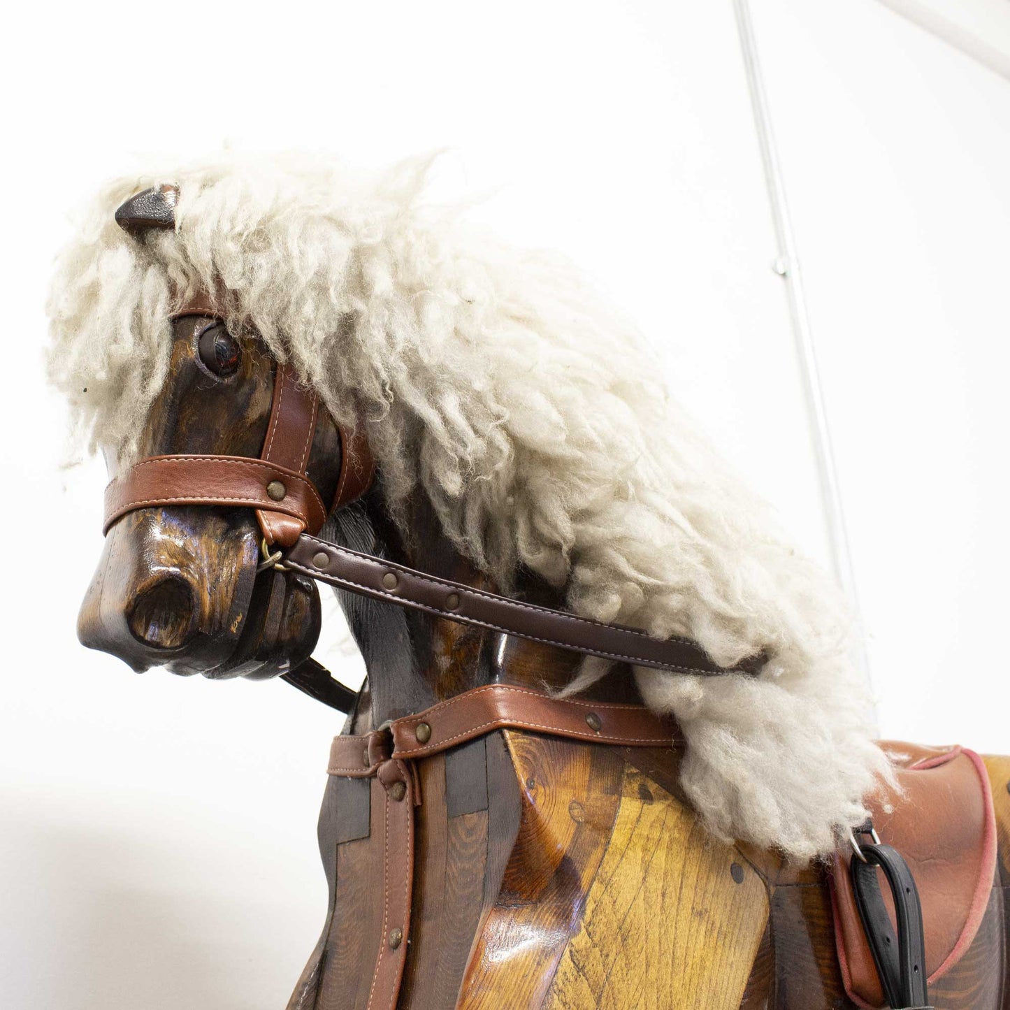 Antique Vintage Solid Wood Sheep Wool Rocking Horse
