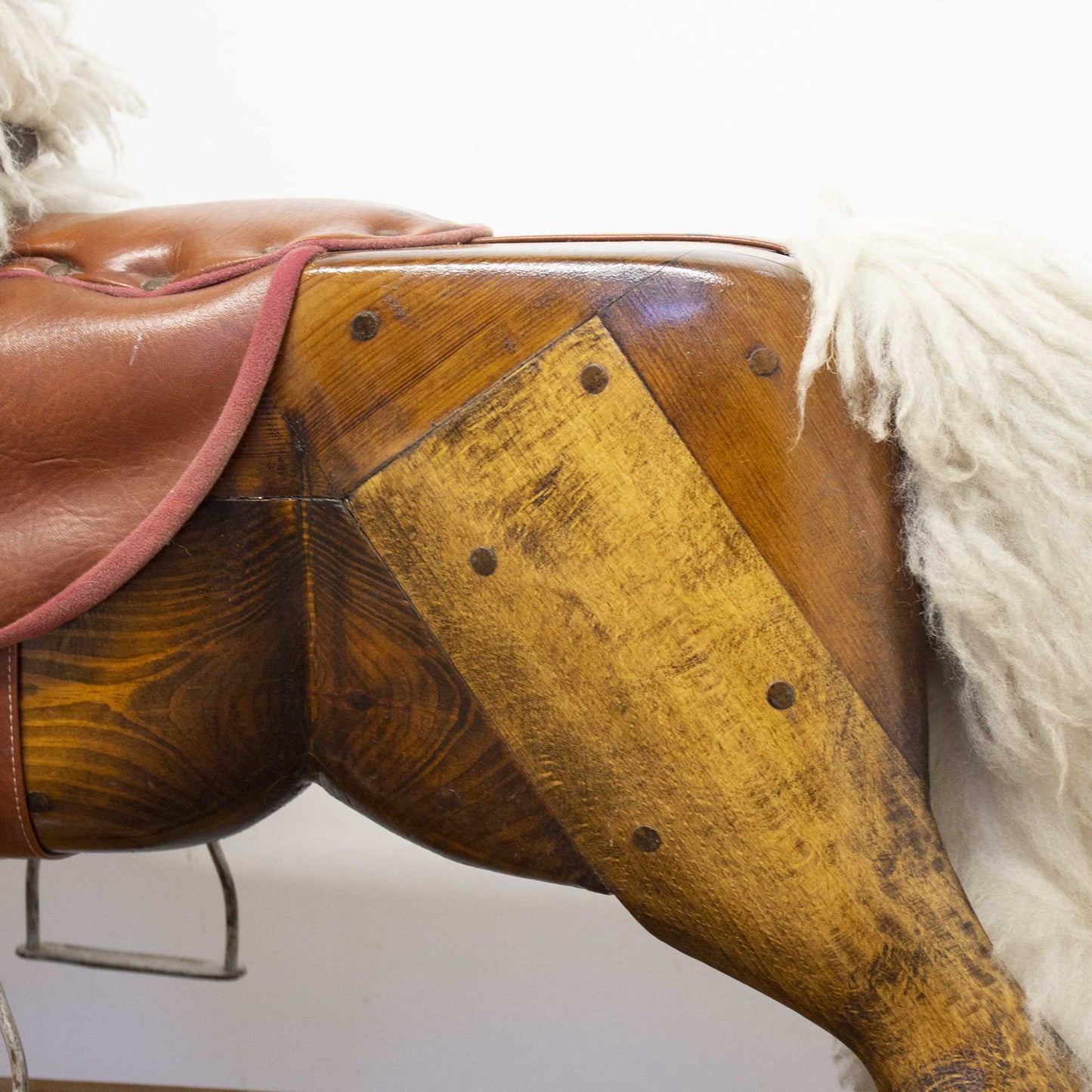 Antique Vintage Solid Wood Sheep Wool Rocking Horse