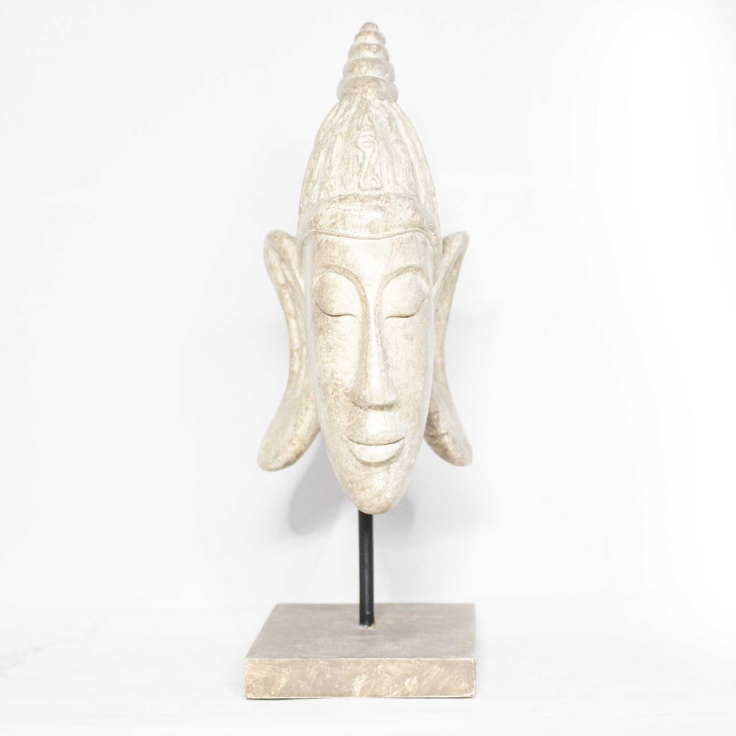 Vintage Style Concrete Effect Buddha Head On Plinth