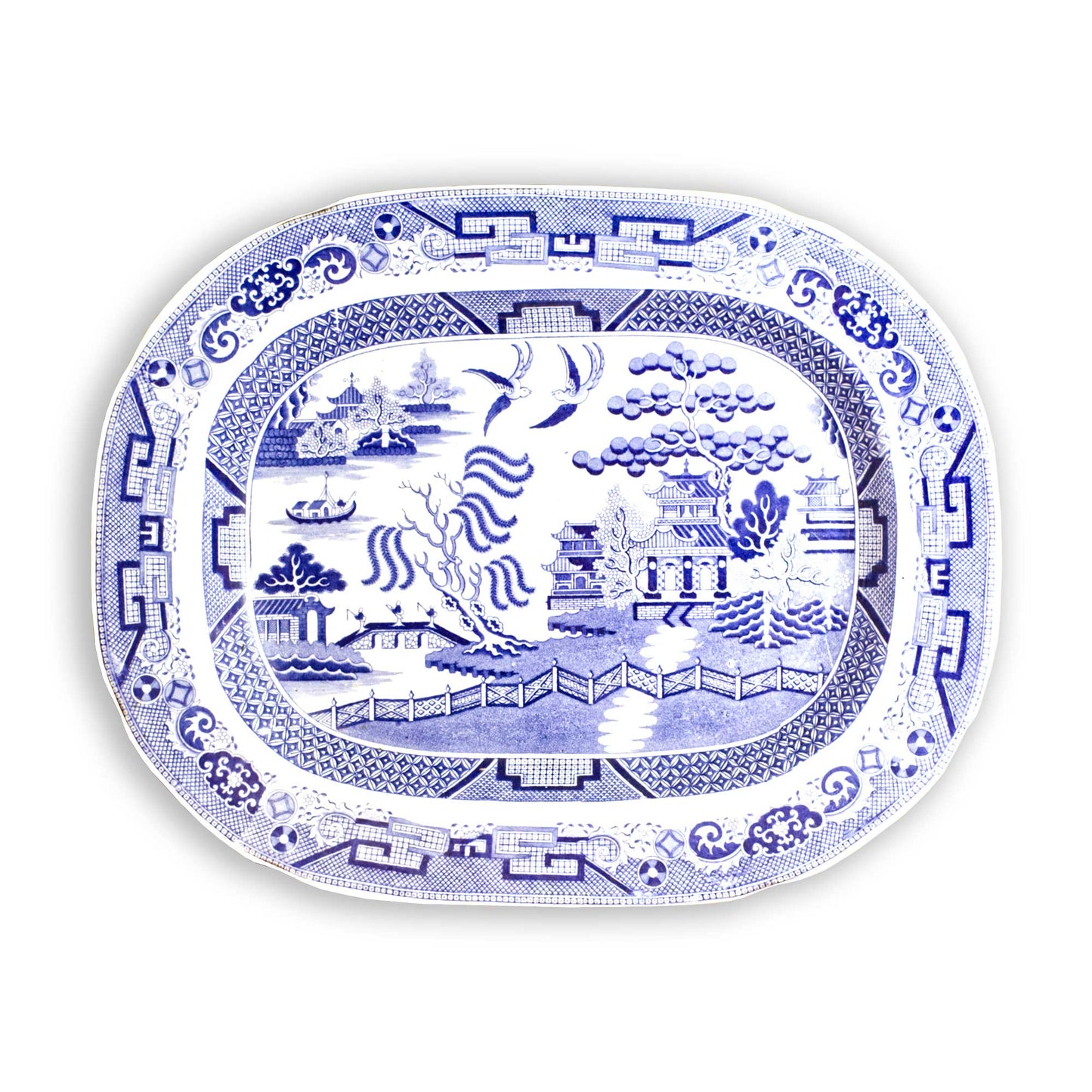 Antique Vintage English Staffordshire Large Blue White Willow